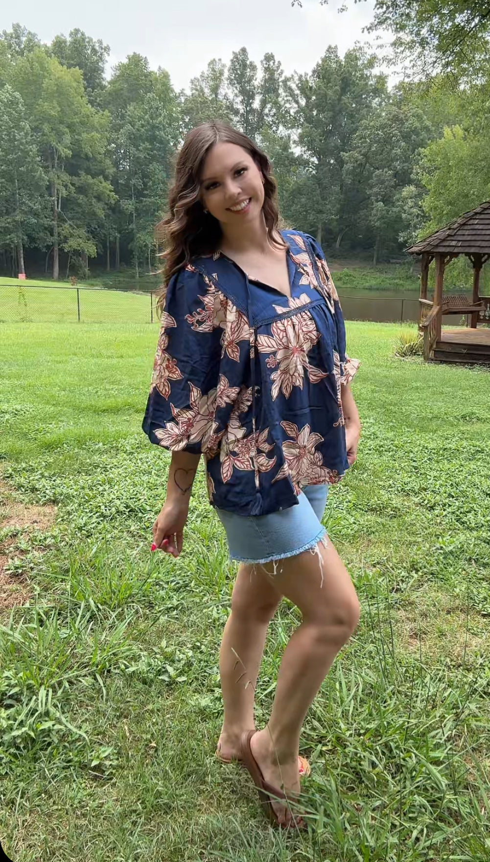 Floral My Fall Top (Navy)