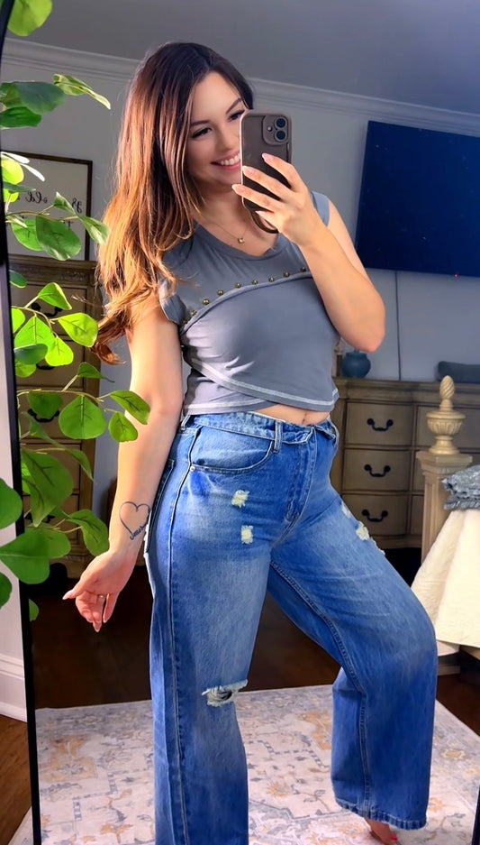 POL Criss Cross Stud Top (2 colors)