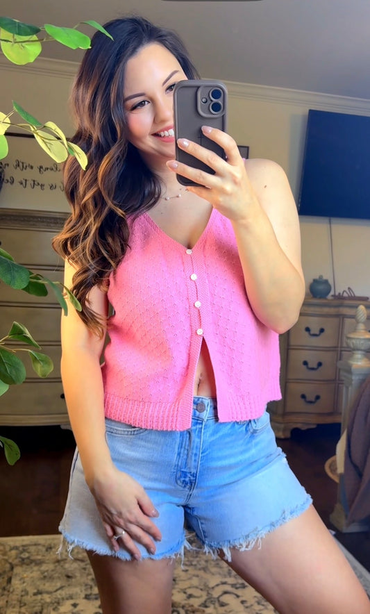 Wishlist Pink Crochet Button Tank