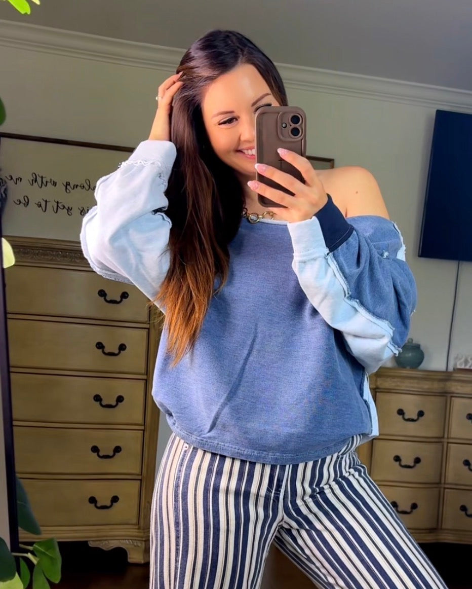 POL Denim Mist French Terry Top