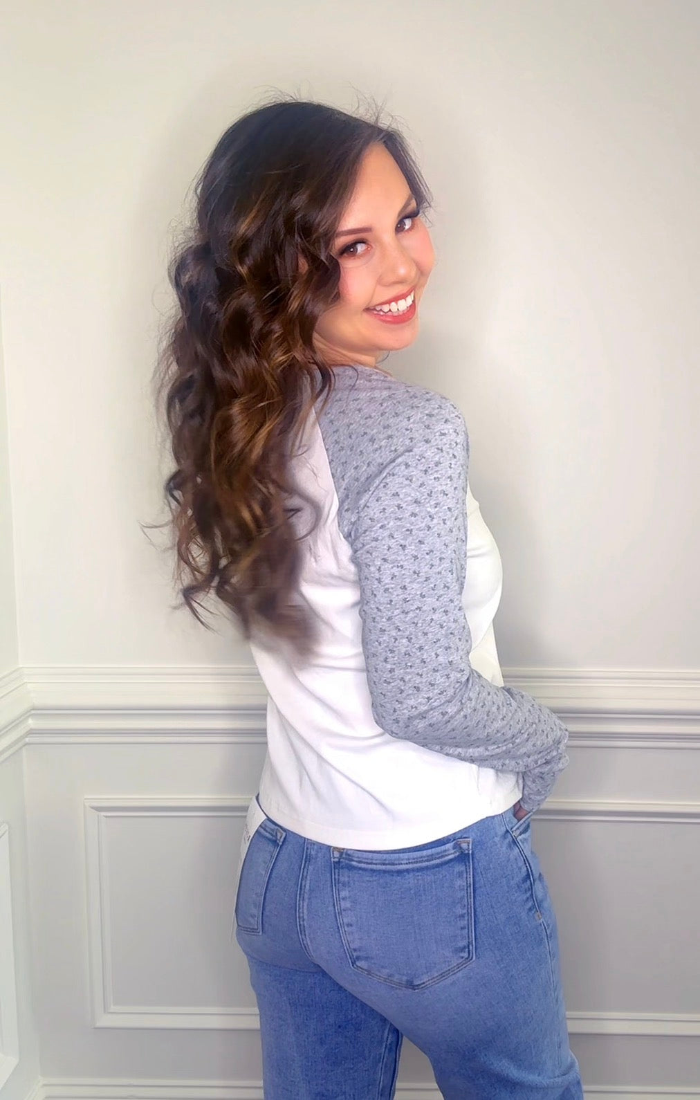 Grey Floral Accent Tee *Final Sale* *Nonrefundable*