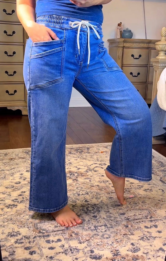 HIGH RISE DRAWSTRING WIDE PANTS