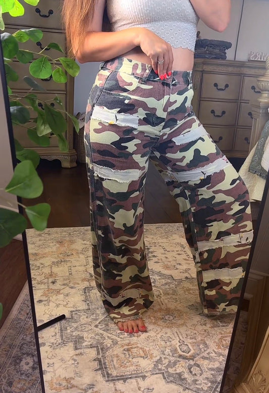 POL Camo with Floral Embroidery Pants