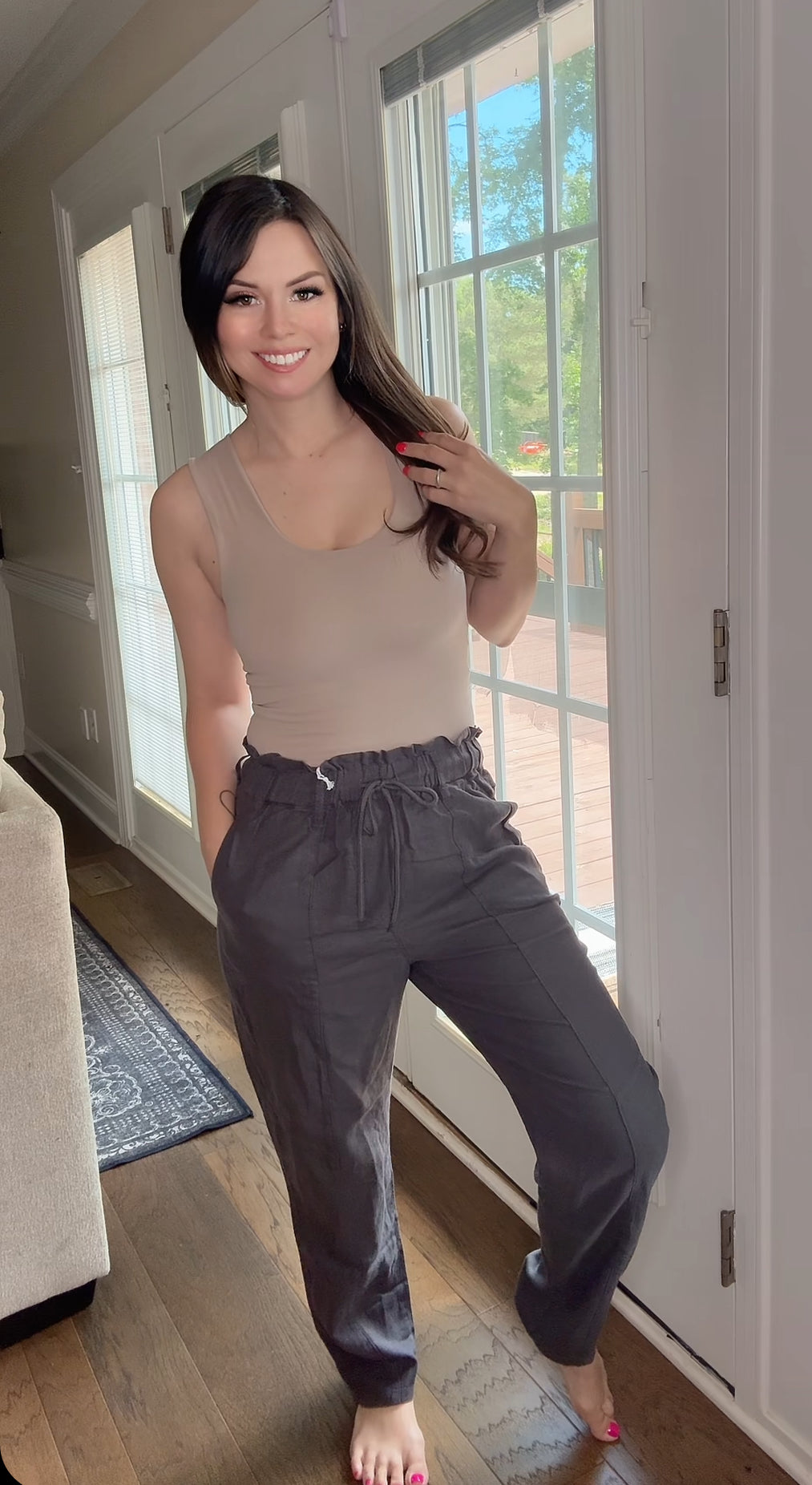 High Waisted Linen Pants (Grey)