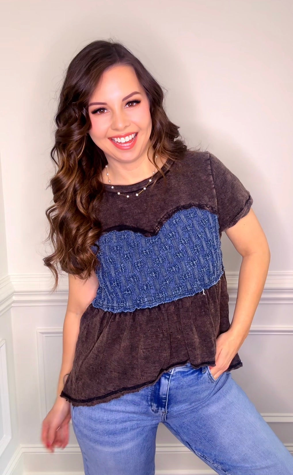 Washed Smocked Peplum Top (Restock)
