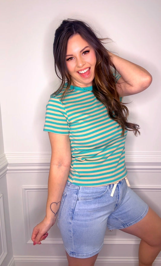 STRIPED CONTRAST KNIT TEE *Final Sale* *Nonrefundable*