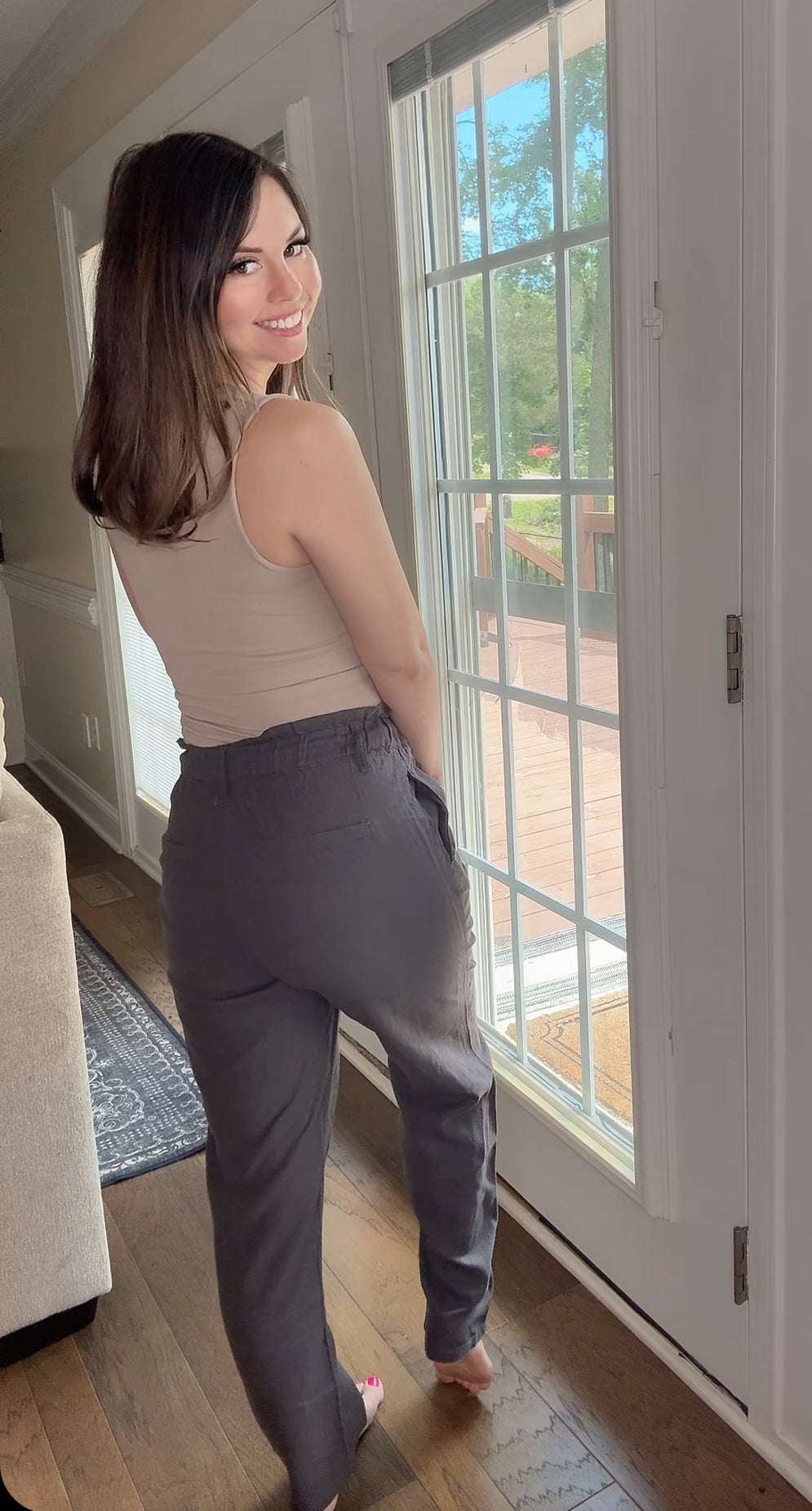 High Waisted Linen Pants (Grey)