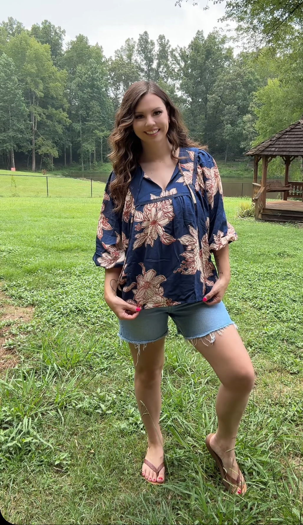 Floral My Fall Top (Navy)