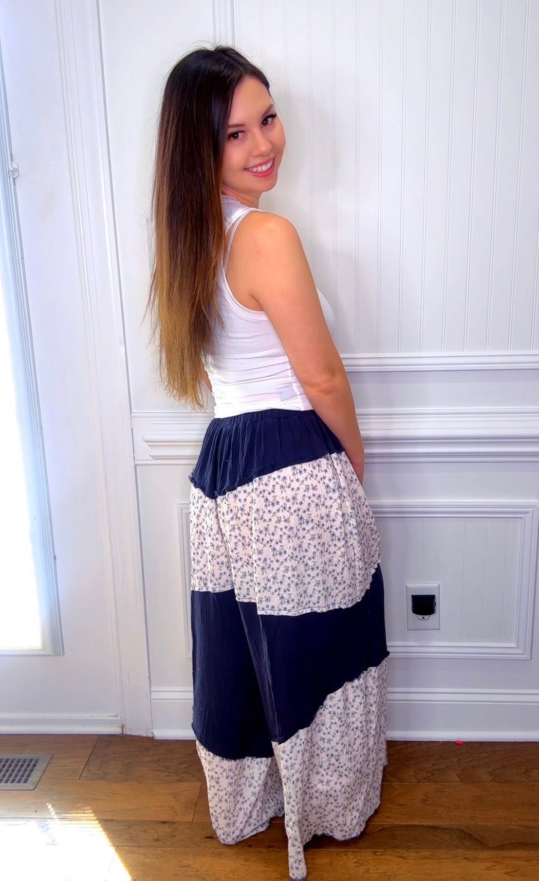 Navy Floral Wide Leg