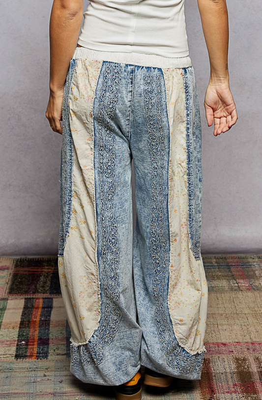 Blue Patchwork Pants