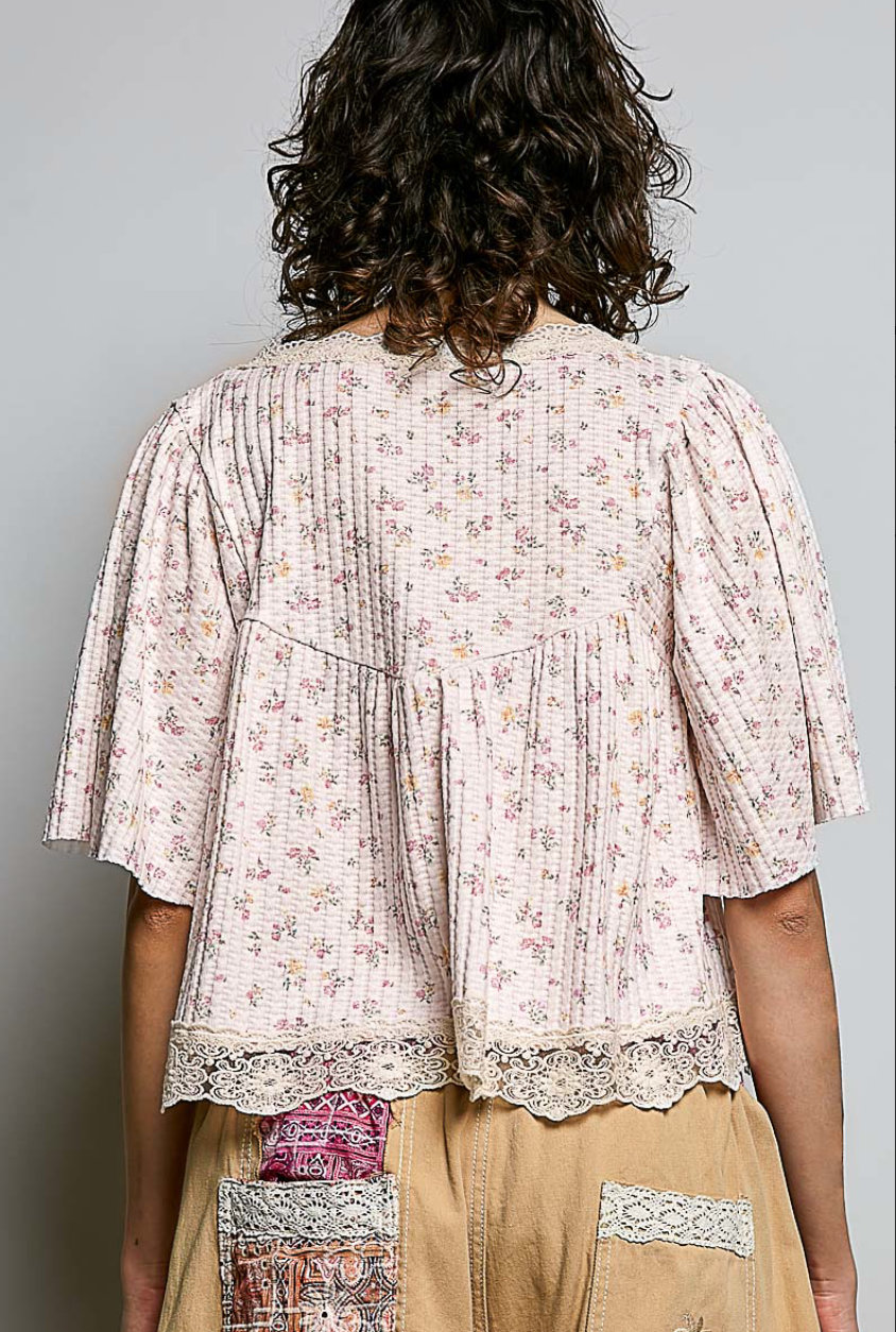 POL Lace Floral Round Neck