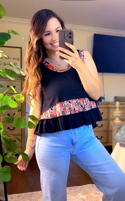 POL Floral Patch Ribbed Tank (2 colors)