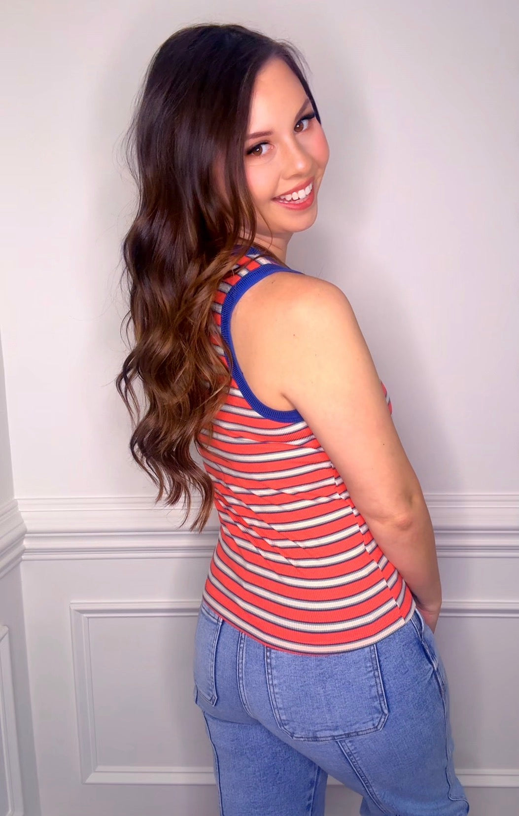 Coral and Blue Stripe Tank