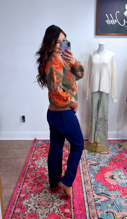 Winter Floral Button Up Sweater