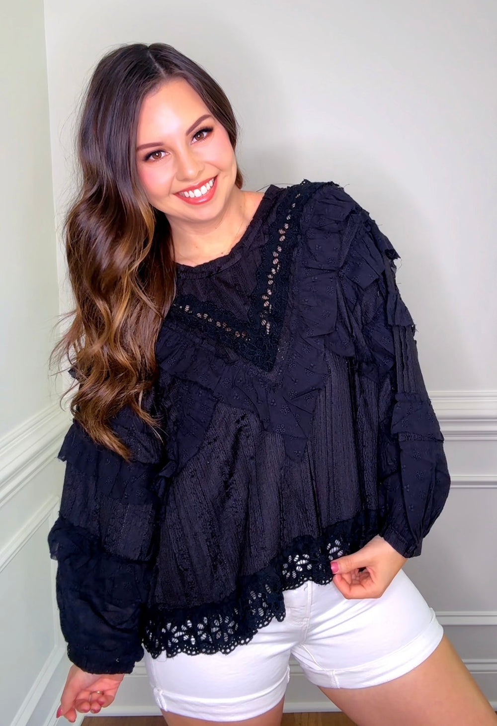 Delicate Lace Ruffle Accent Top (2 colors) *Final Sale* *Nonrefundable*