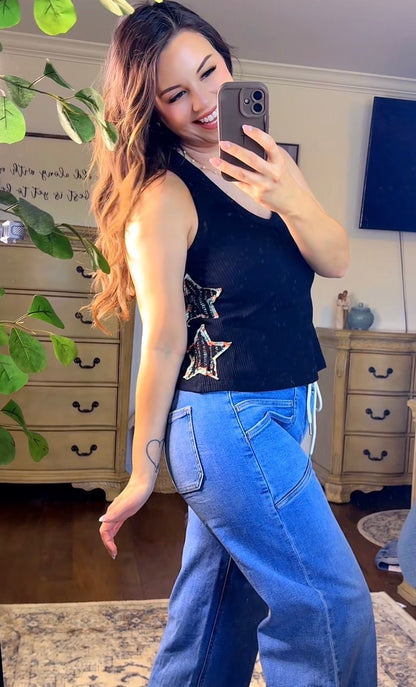 Star Patch V Neck Ribbed Tank