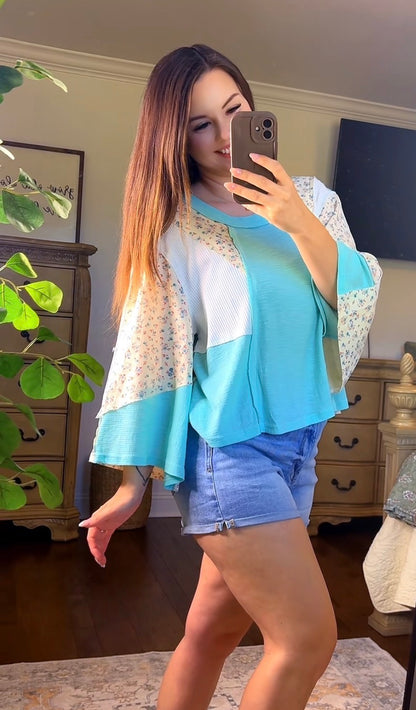 POL Floral and Color Contrast Round Neck (2 colors)