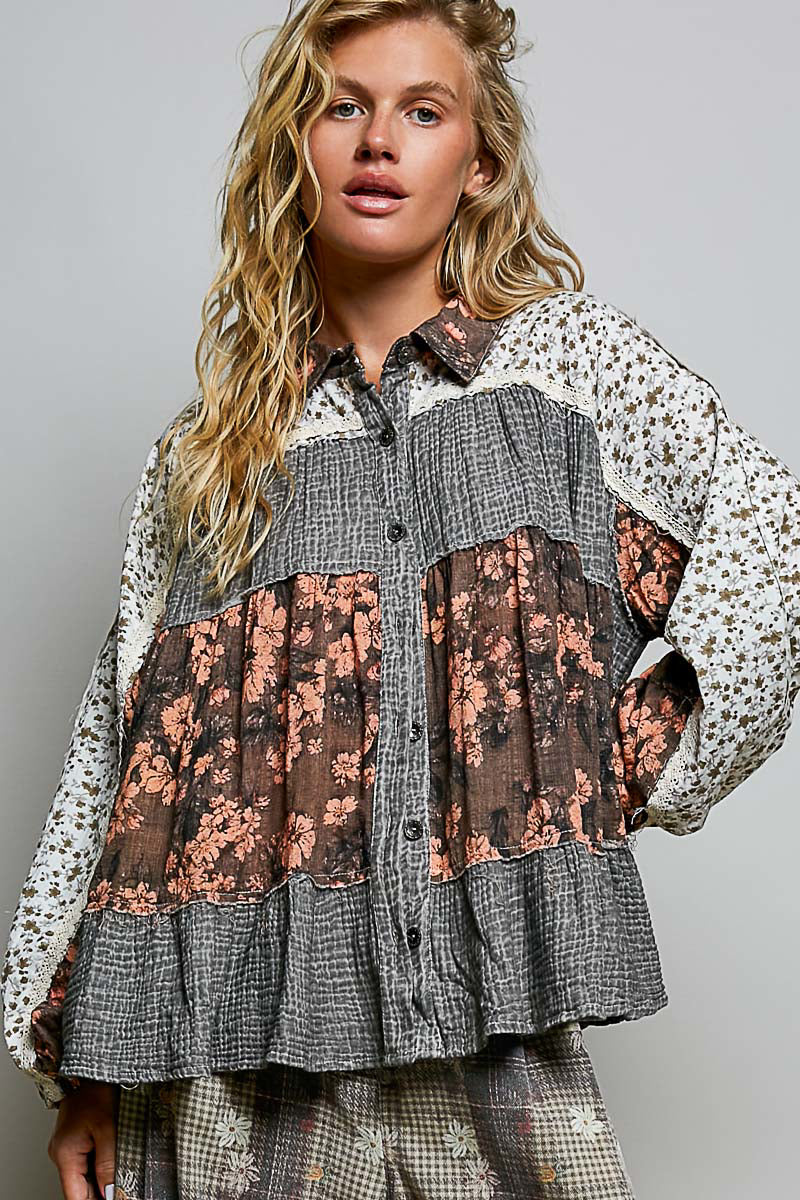 Free Spirit Floral Patchwork Top- POL