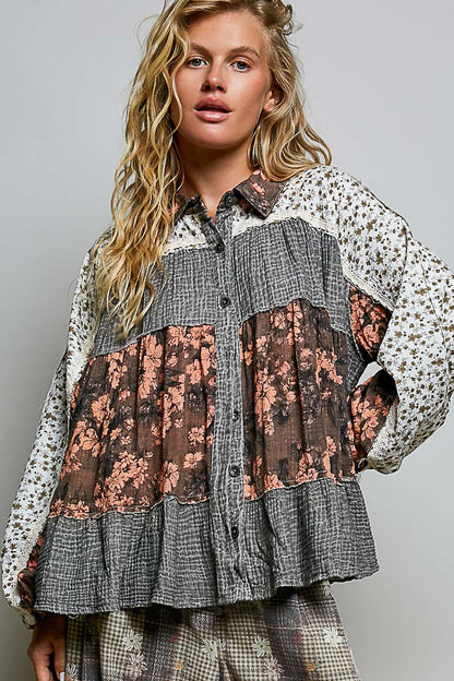 Free Spirit Floral Patchwork Top- POL