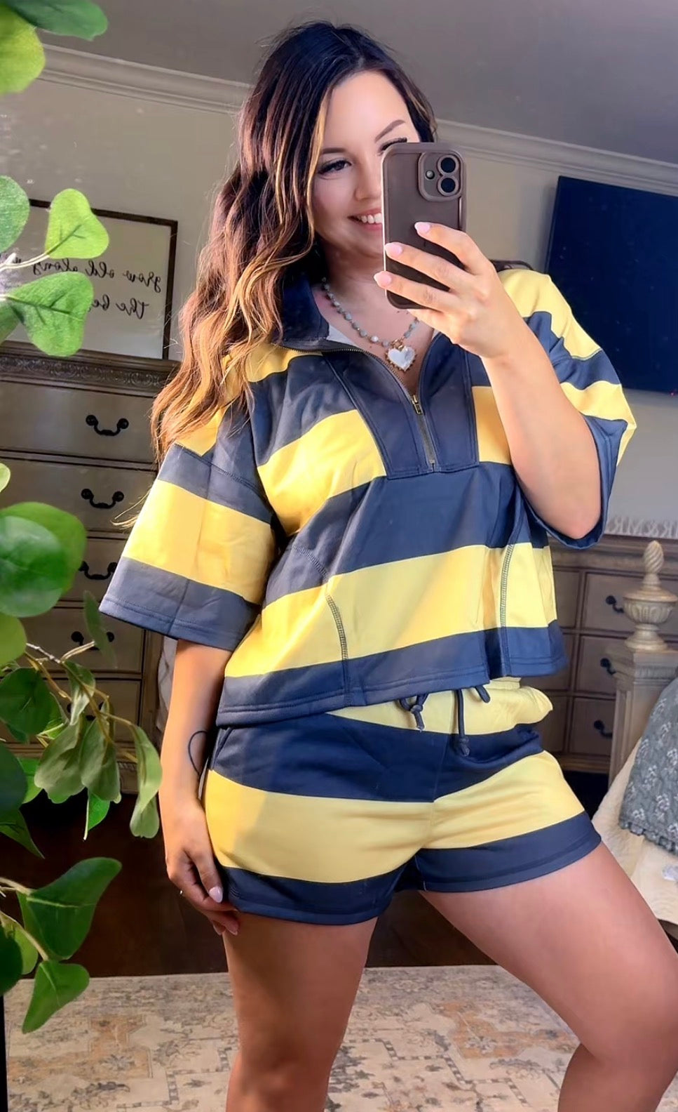 Striped Half Zip Top and Short Set (3 colors)
