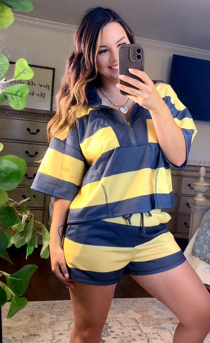 Striped Half Zip Top and Short Set (3 colors)