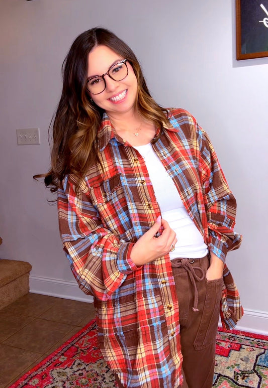 WASHED PLAID SHIRT TUNIC (2 colors)