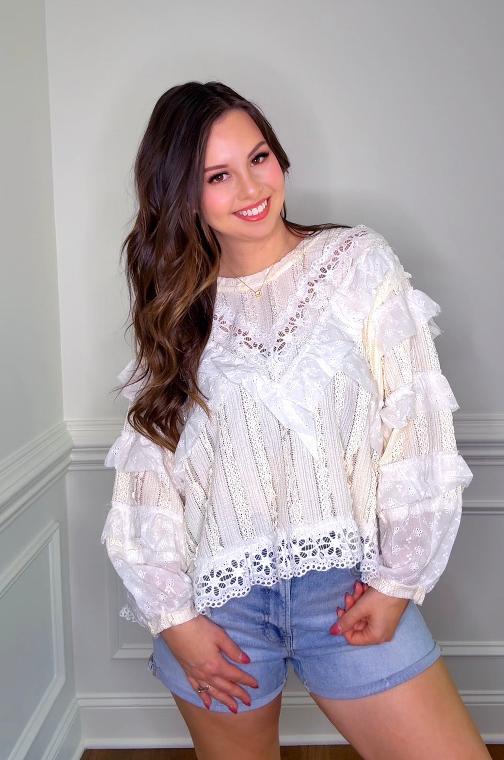 Delicate Lace Ruffle Accent Top (2 colors)