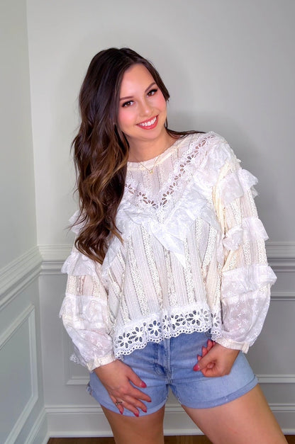 Delicate Lace Ruffle Accent Top (2 colors)