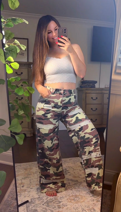 POL Camo with Floral Embroidery Pants