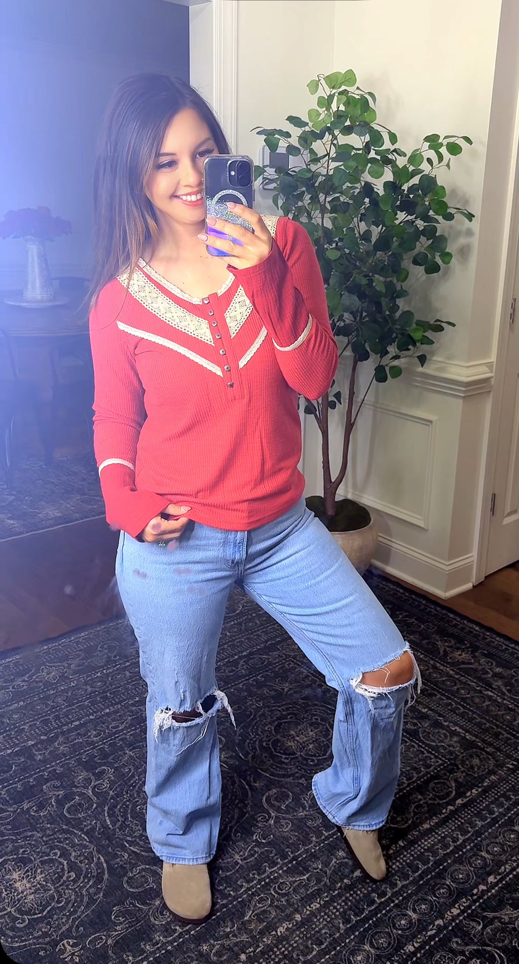 Boho Lace Top (Red)
