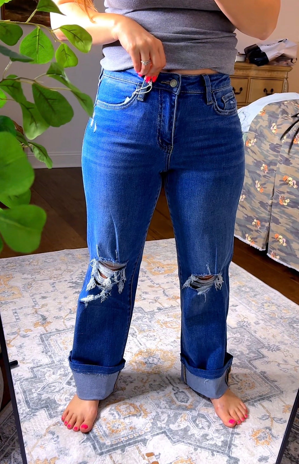 High Rise Boyfriend Crop W/ Cuff