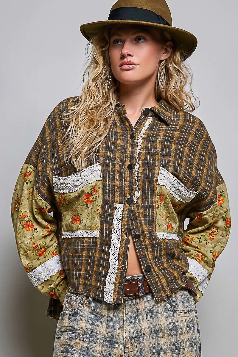 Boho Wildflower Plaid Top- POL