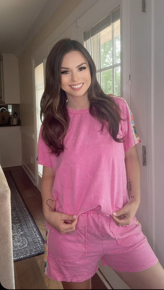 Crochet Detail Top (Pink)
