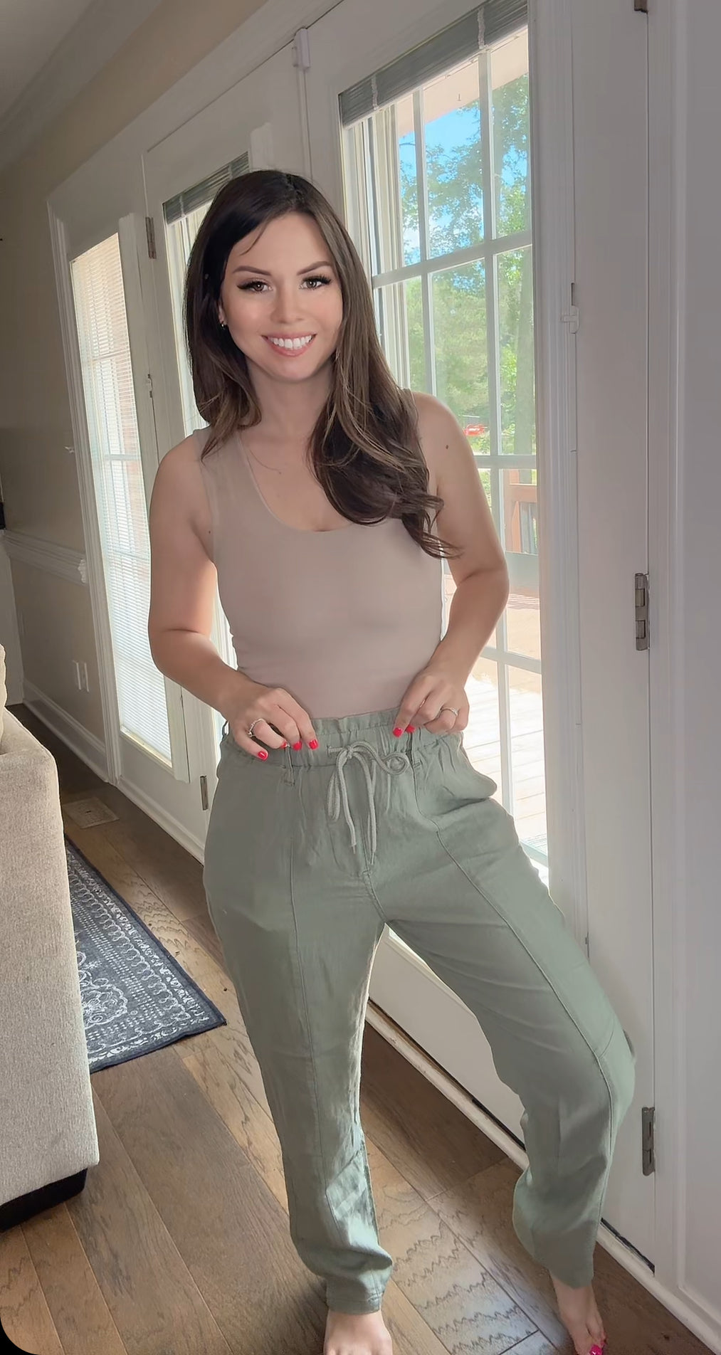 High Waisted Linen Pants (Sage)