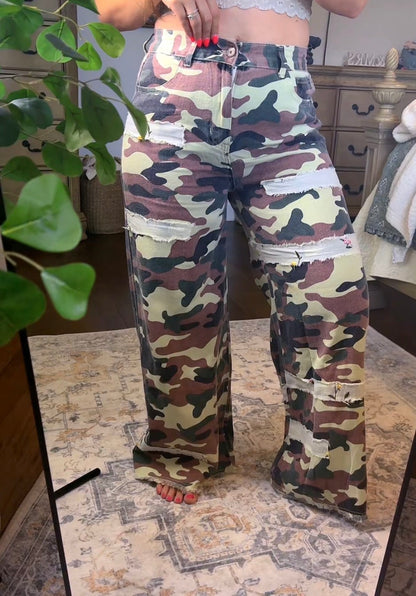 POL Camo with Floral Embroidery Pants