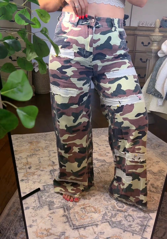 POL Camo with Floral Embroidery Pants
