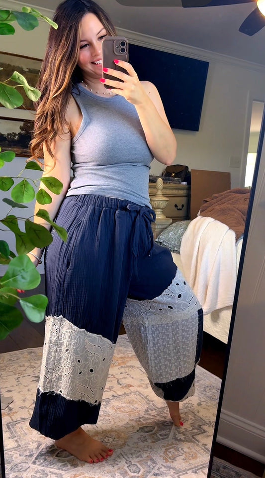 Lace Trim Accent Pants