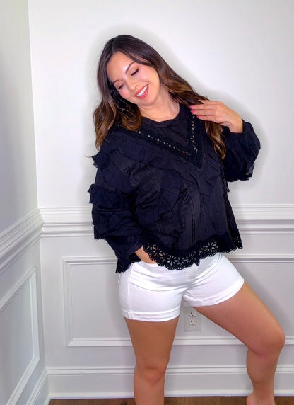 Delicate Lace Ruffle Accent Top (2 colors)