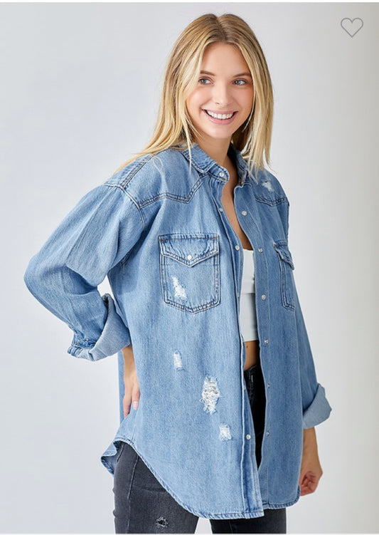 Distressed Button Up