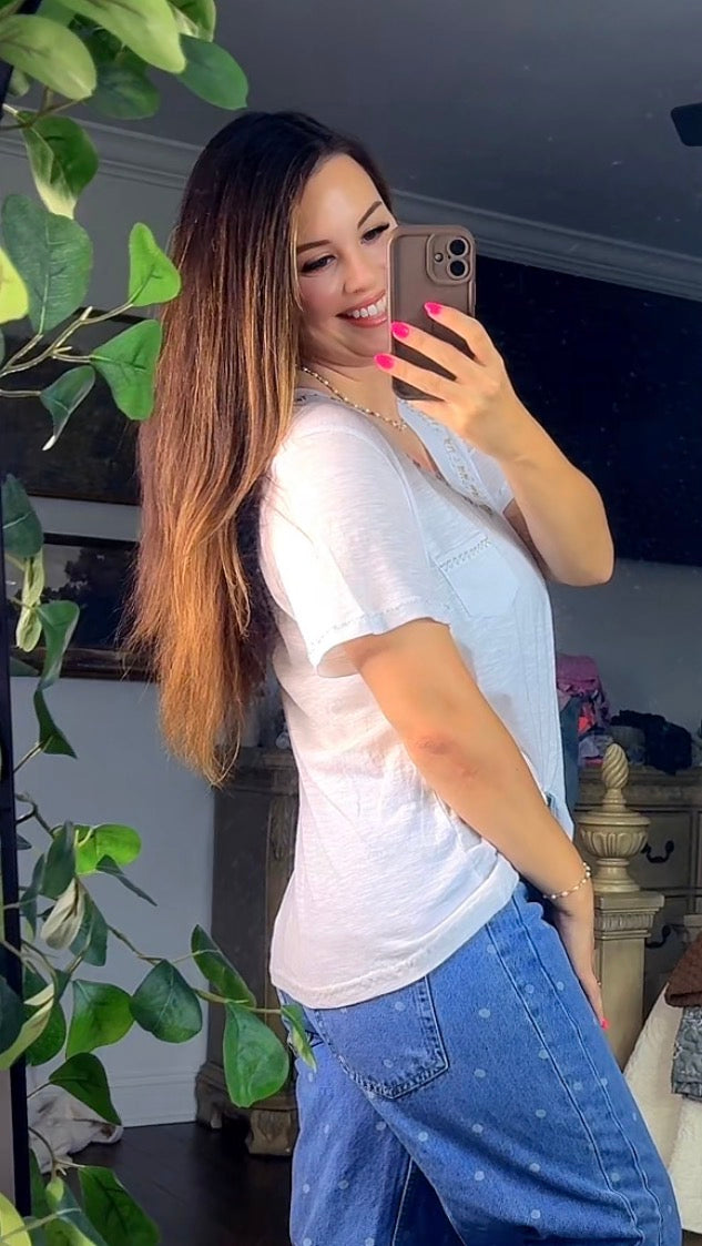 V-neck Contrast Hand-Stitch Detail Top (2 colors)