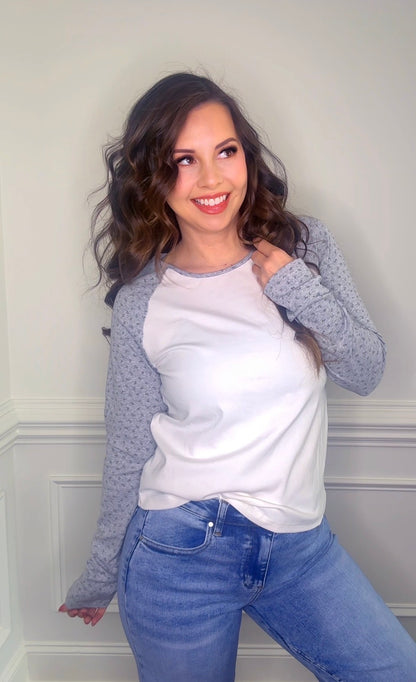 Grey Floral Accent Tee *Final Sale* *Nonrefundable*