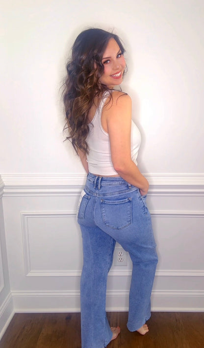 Mid Rise Ankle Straight Seamed Jeans