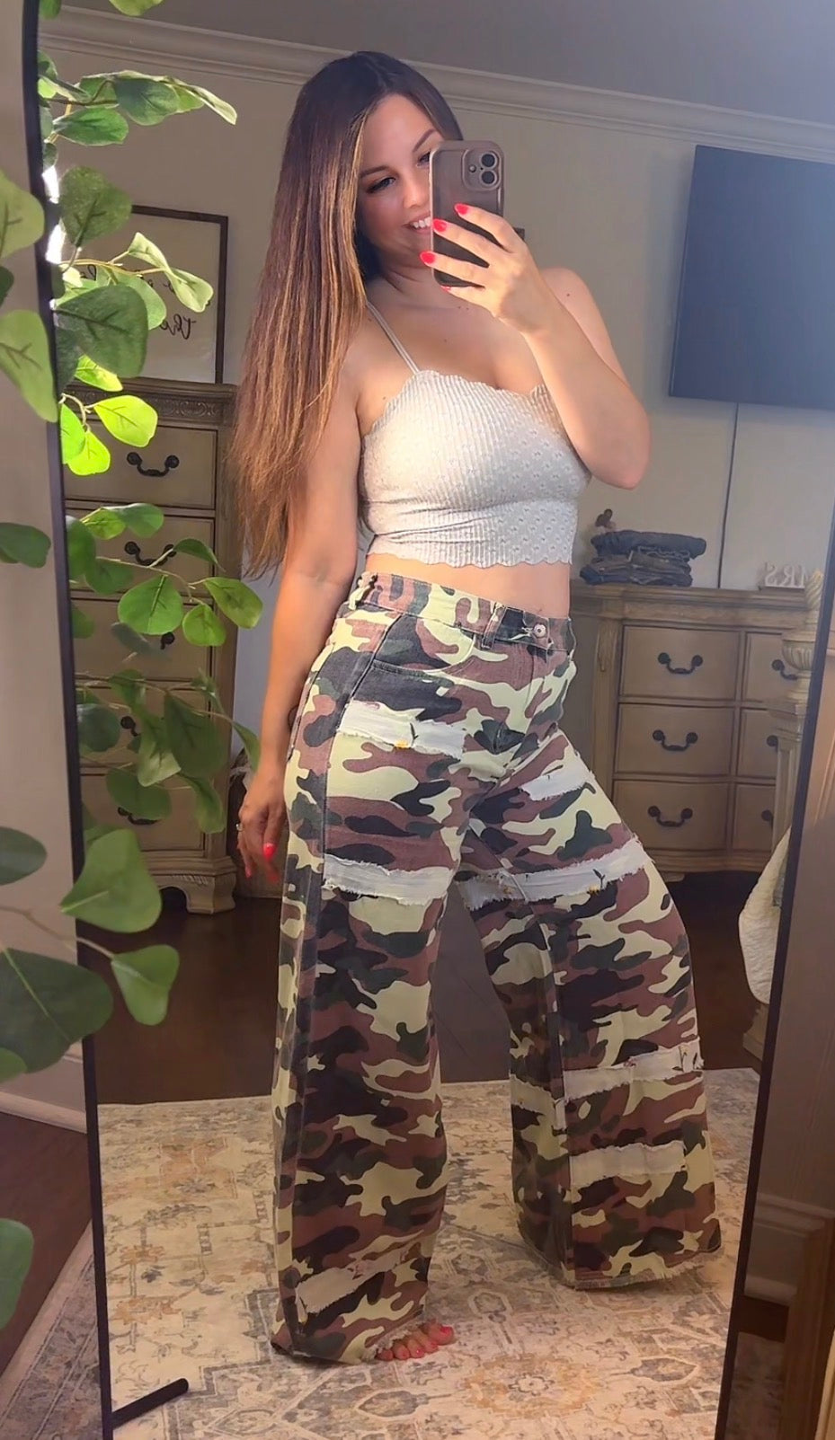 POL Camo with Floral Embroidery Pants