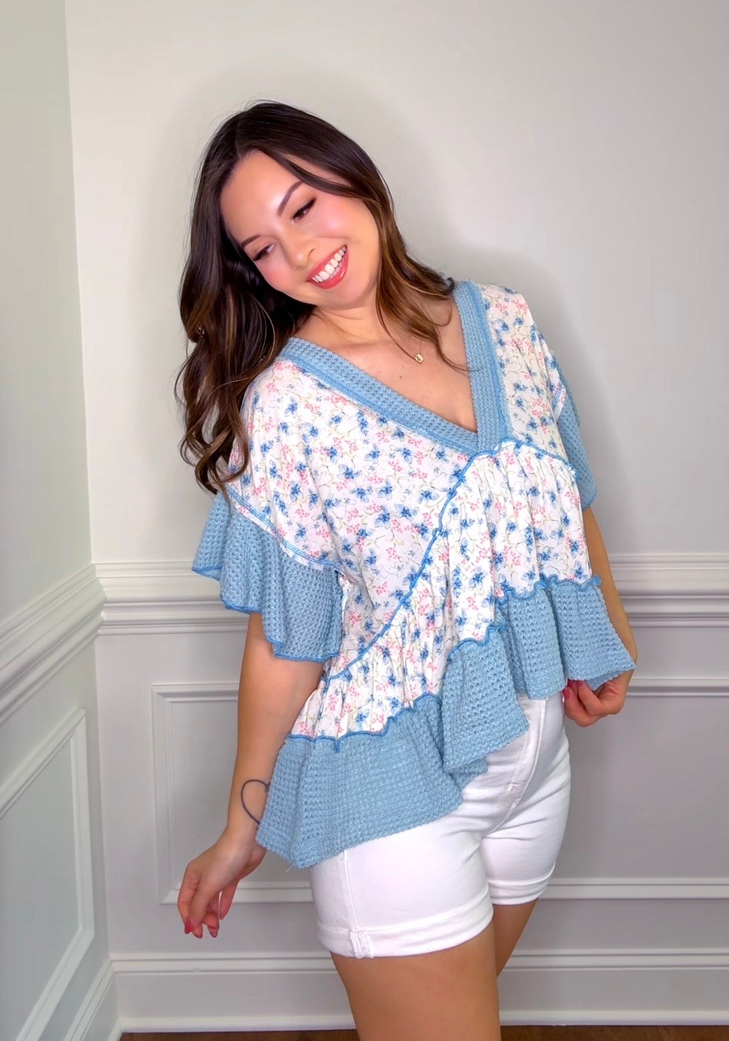 Pol Floral Ruffle Top
