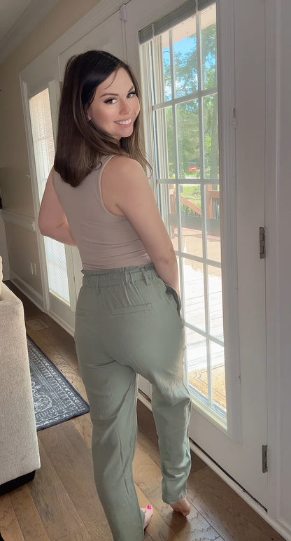 High Waisted Linen Pants (Sage)