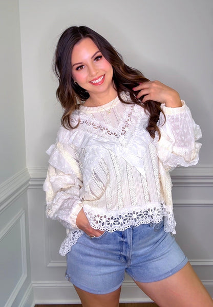 Delicate Lace Ruffle Accent Top (2 colors)