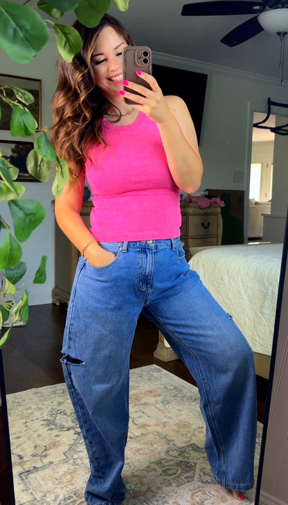 Side Slit Barrel Jeans