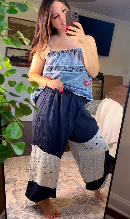 Lace Trim Accent Pants