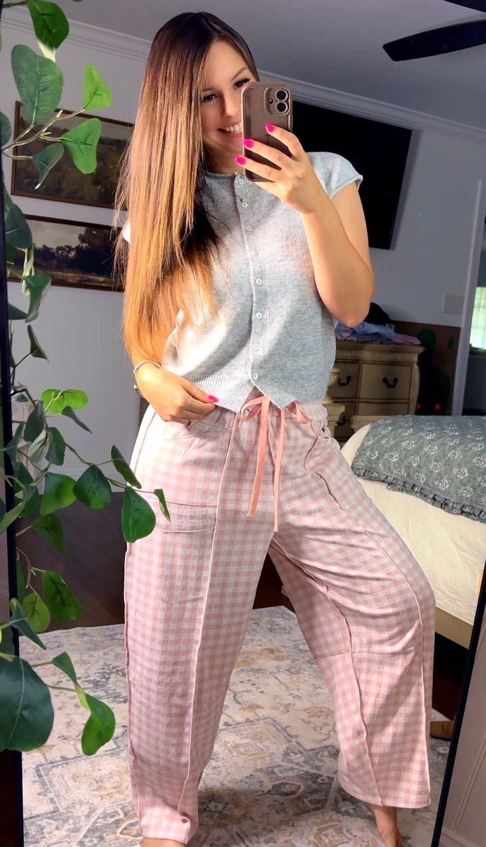 Soft Brushed Check Barrel Fit Utility Knit Pants (3 colors)