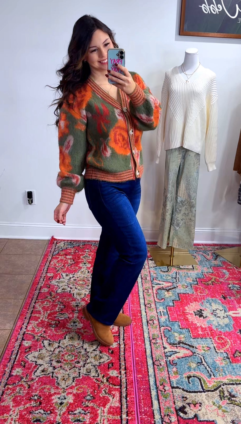 Winter Floral Button Up Sweater